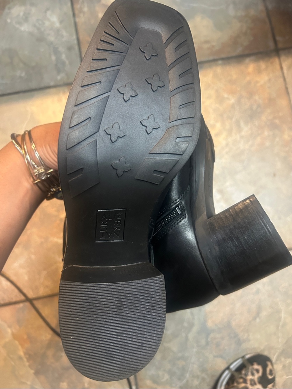 Black Leather Mid-Calf Heeled Boots - Women's Naturalizer w/o Box - Picture 6 of 6